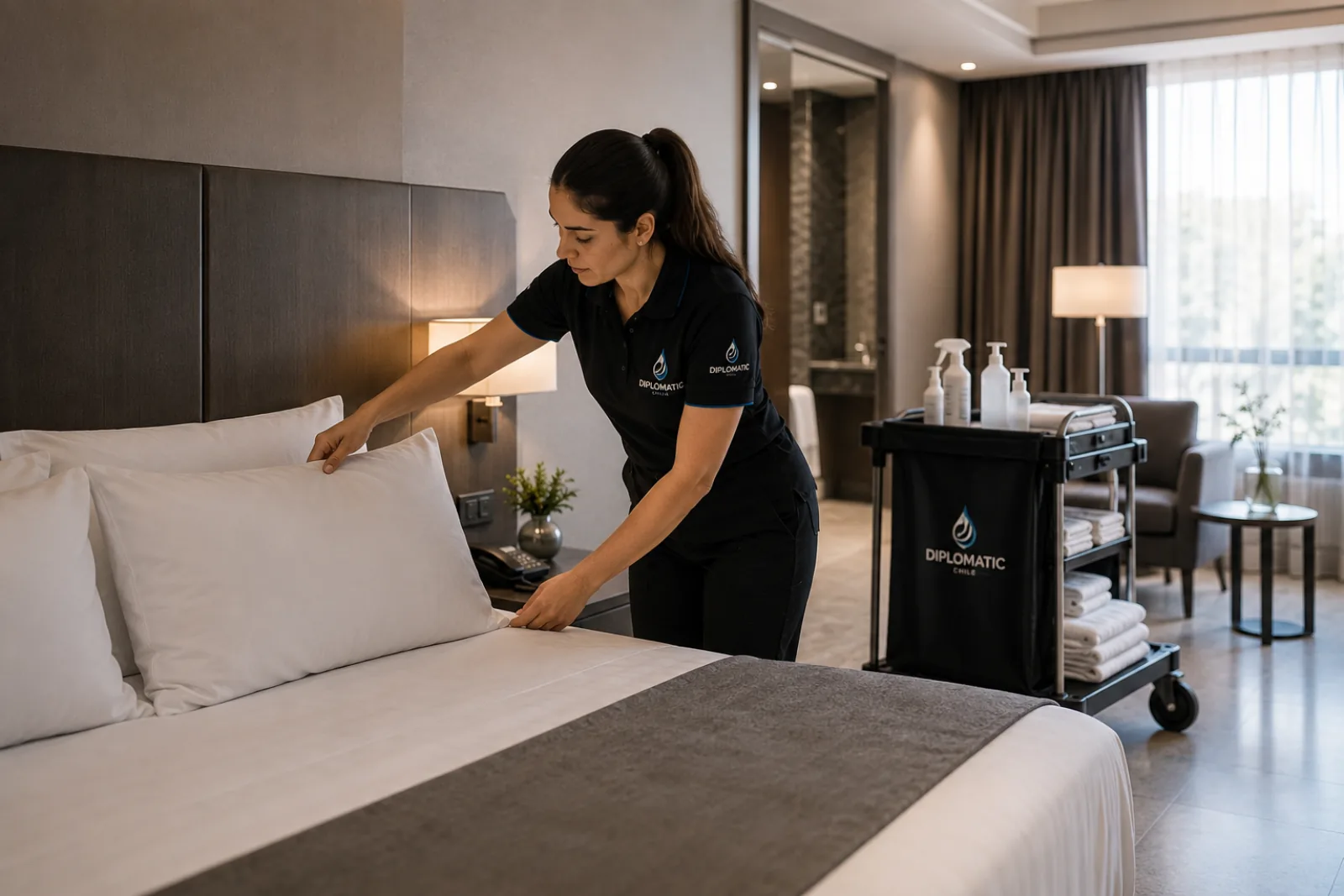 Personal de Diplomatic realizando housekeeping en una habitación de hotel